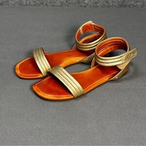 UGG Ethena Gold Leather Ankle Strap Women's 7.5 Flat Sandals Gladiator Casual